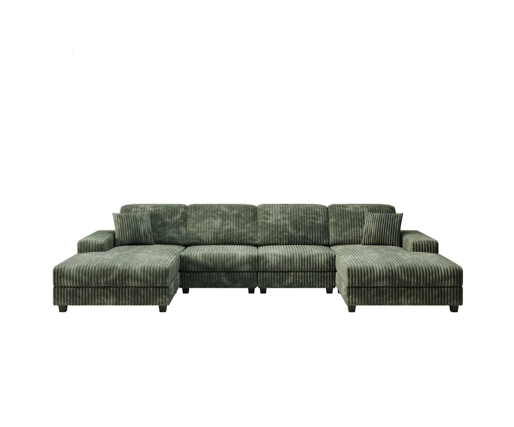4-Seater U-Shaped Modular Sectional Sofa & Corduroy Fabric