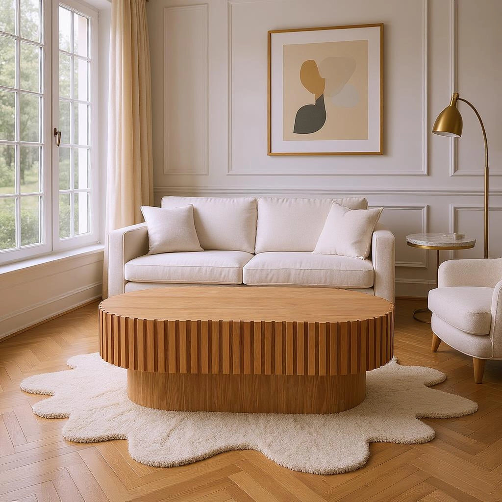 Modena Oval Wooden Handcraft Drum Oval Coffee Table