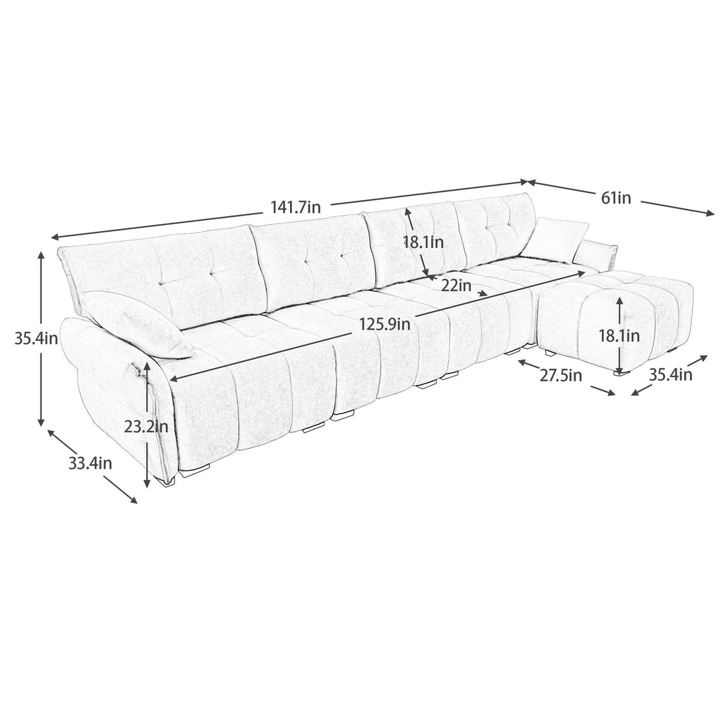 Beige Chenille Ergonomic Sofa-Single Seat/4-Seat+1 Ottoman