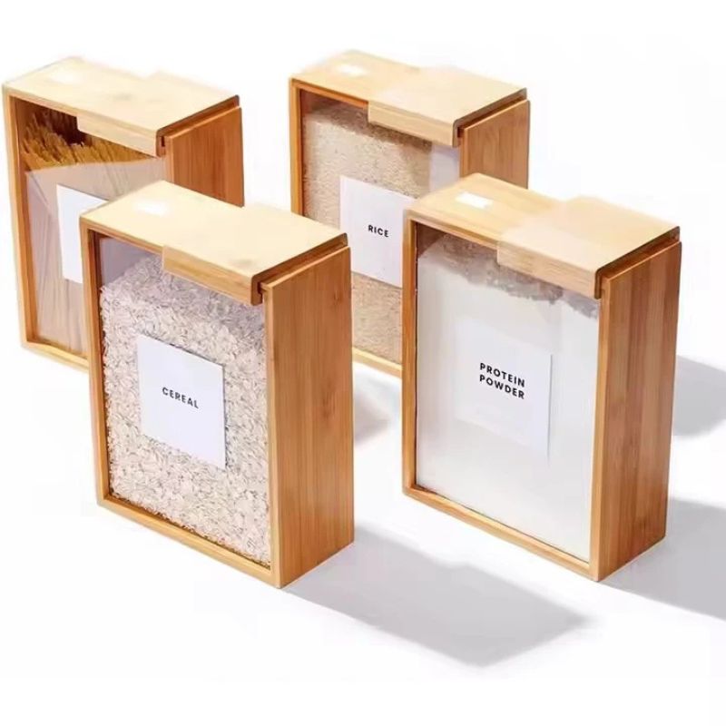 Bamboo Square Pantry Containers 4-PCS | Food Organizer | Eco
