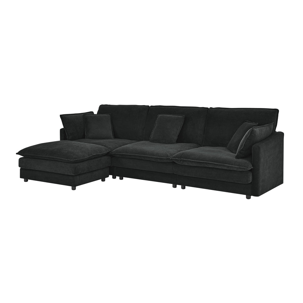 Living Room 4-Seater L-Shaped Sectional Sofa with Ottoman