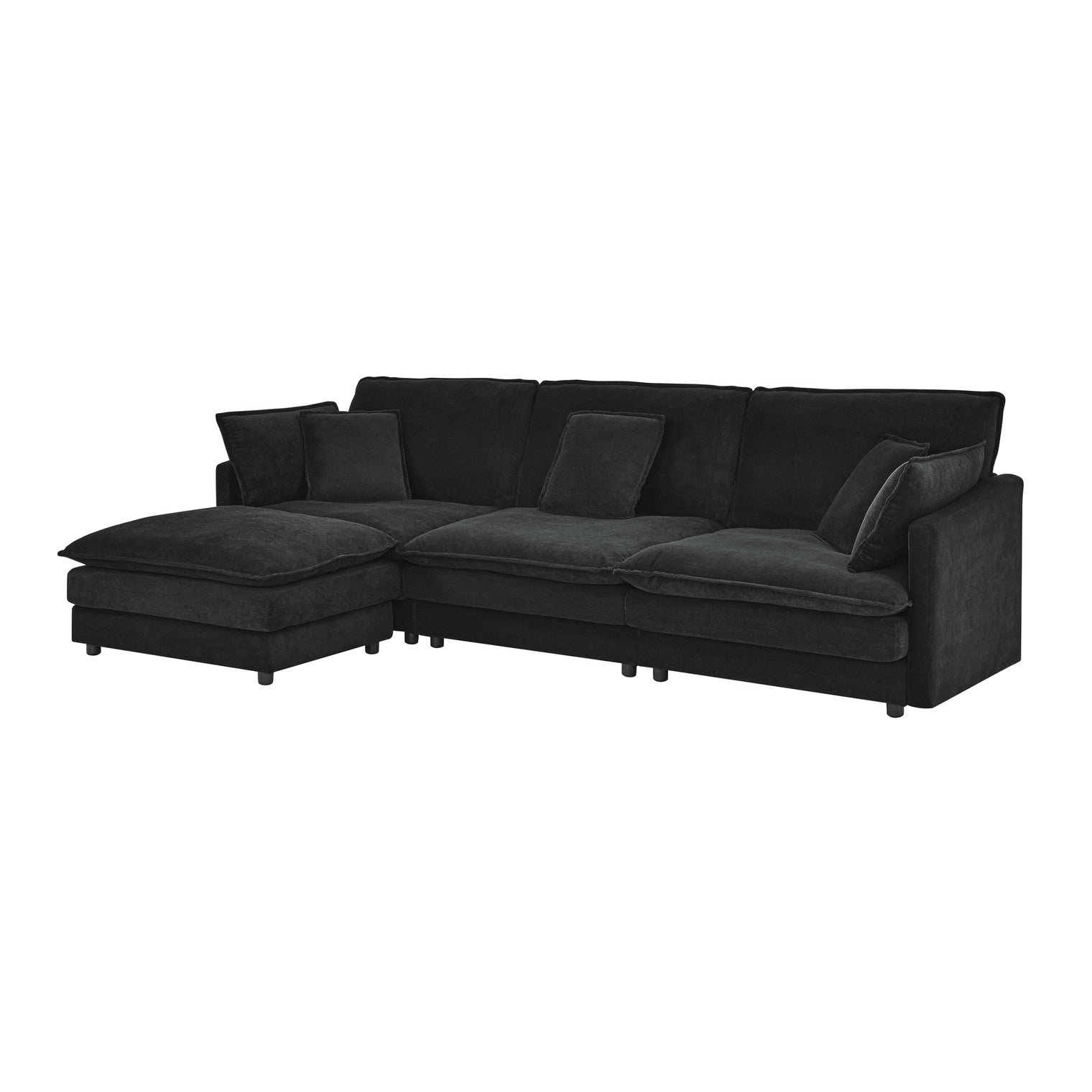 Living Room 4-Seater L-Shaped Sectional Sofa with Ottoman