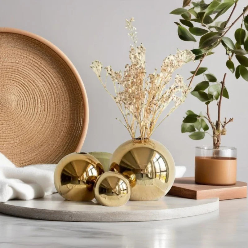 Round Gold Vases
