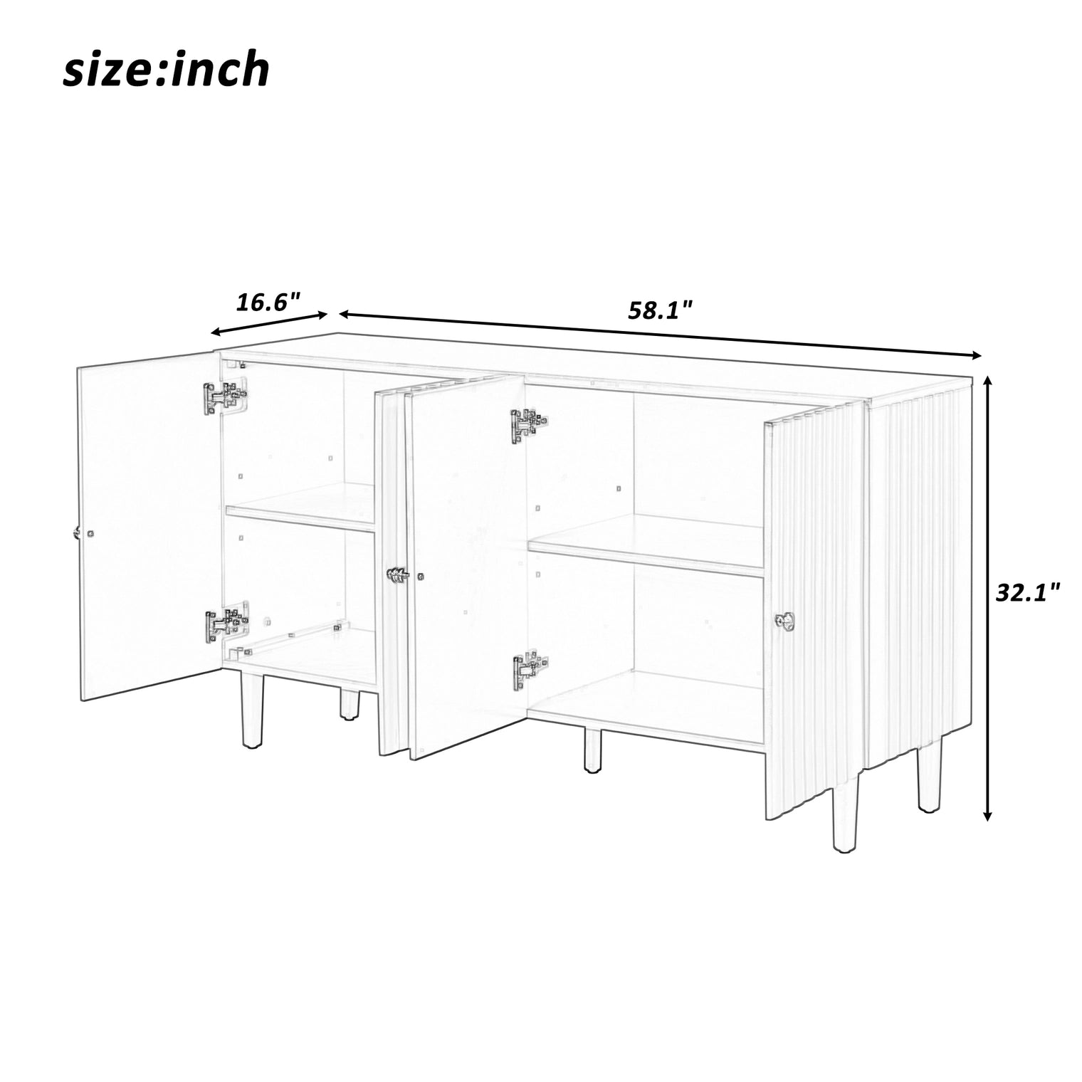 4-Door Sideboard with Wavy Pattern & Cylindrical Legs