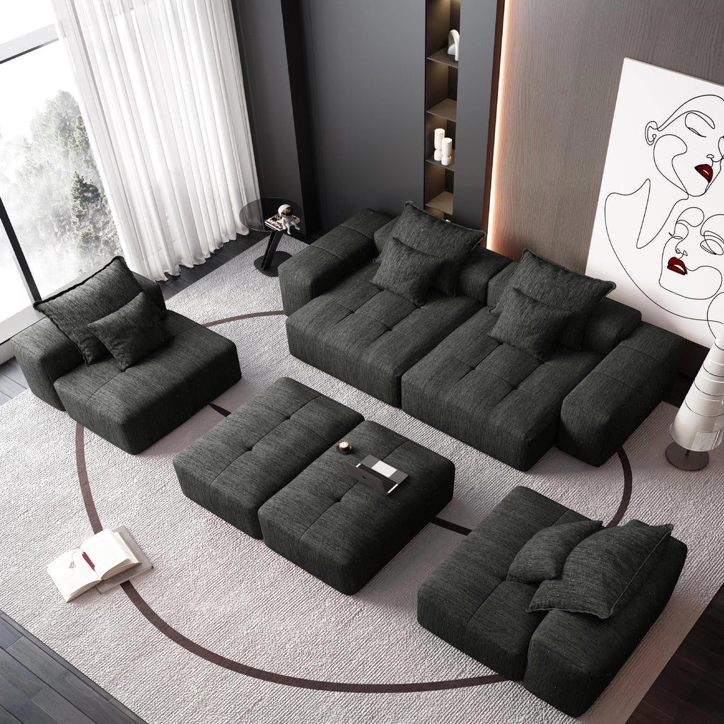 Oversized Modular Sectional Sofa Sparkling Chenille Black