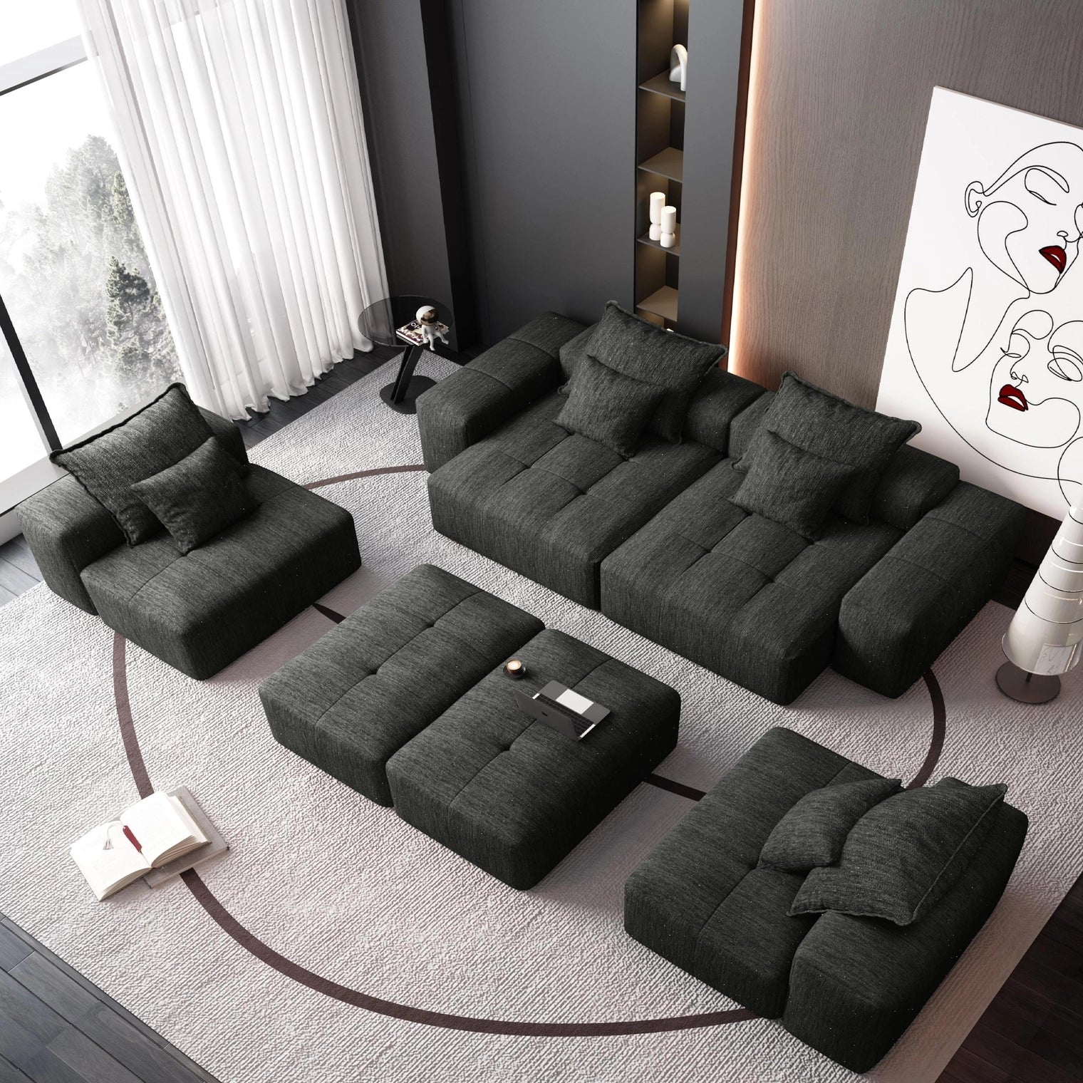 Oversized Modular Sectional Sofa Sparkling Chenille Black