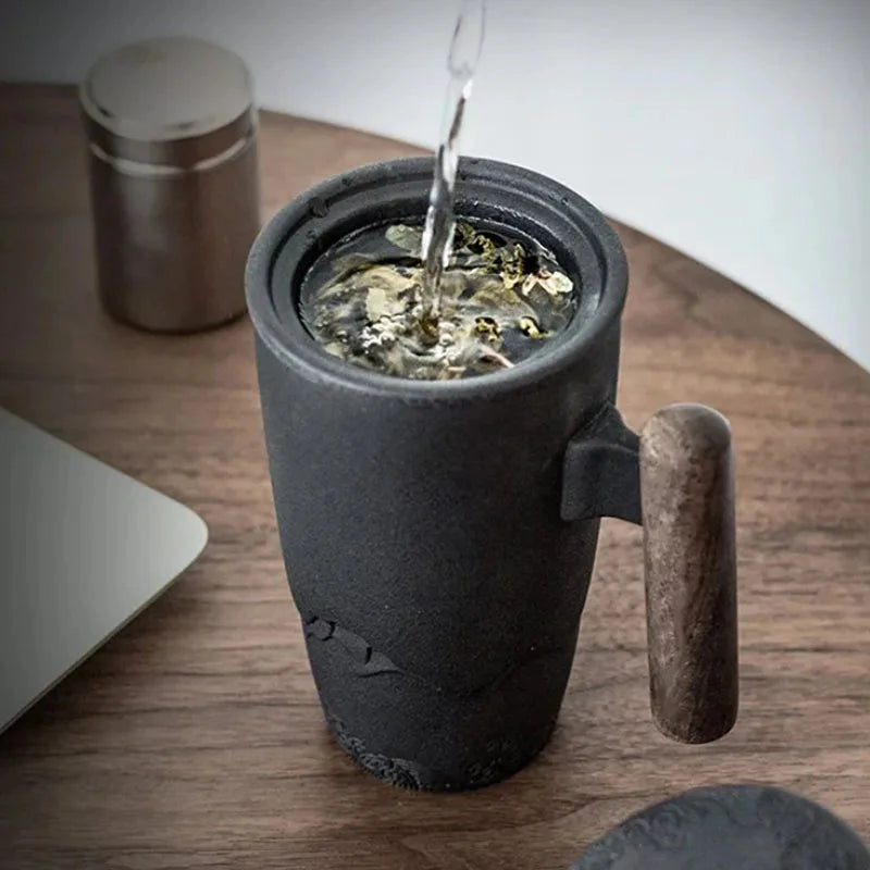 Loose Leaf Tea Thermal Mugs with Wooden Handle