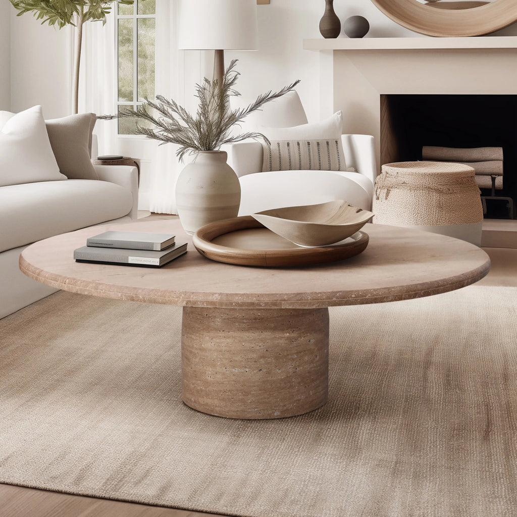 Stone Wood Modern Casual Round Coffee Table