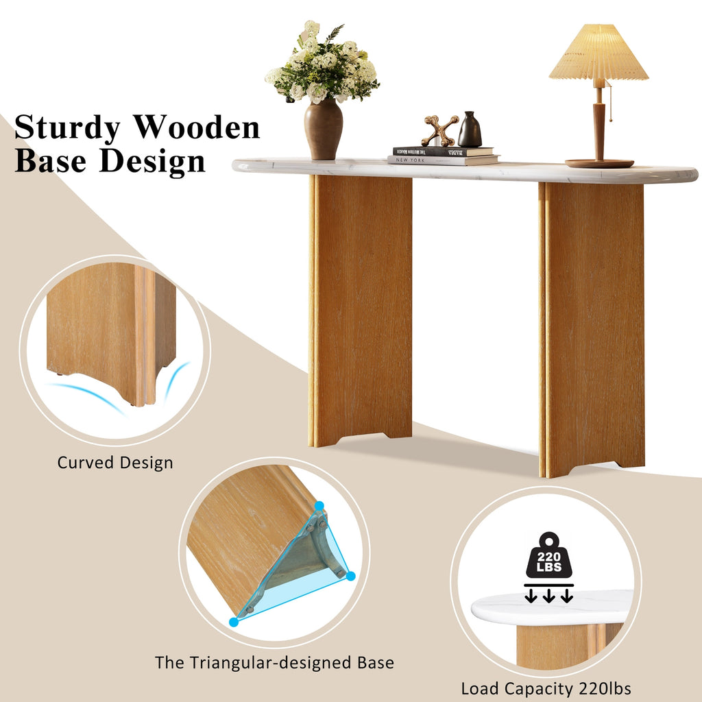 Narrow Console Table Oval Faux Marble Top