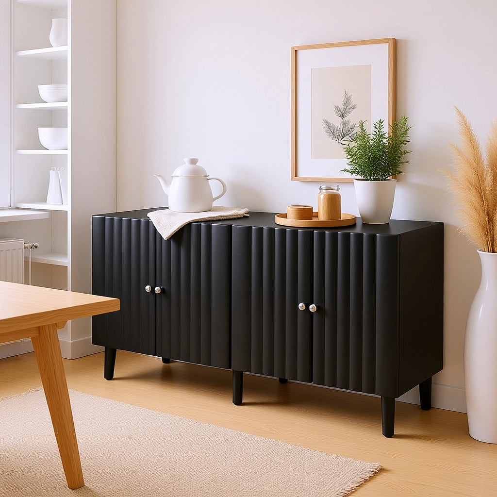 4-Door Sideboard with Wavy Pattern & Cylindrical Legs