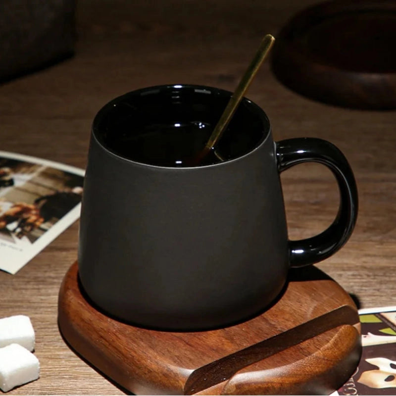 Charcoal Black Ceramic Mug with Spoon & Coaster