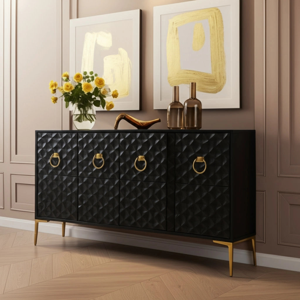 Wood Rectangle Texture Front Console Cabinet