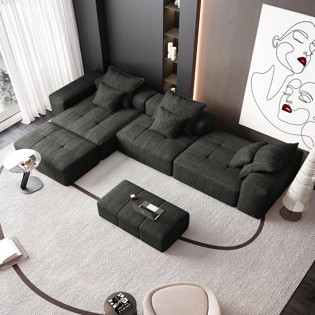Modern Oversized Modular Sectional Sofa with 6 Pillows