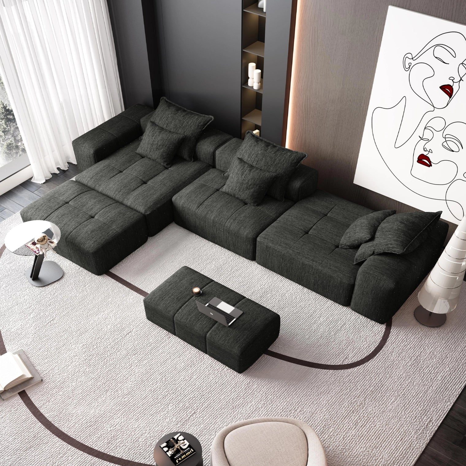 Modern Oversized Modular Sectional Sofa with 6 Pillows