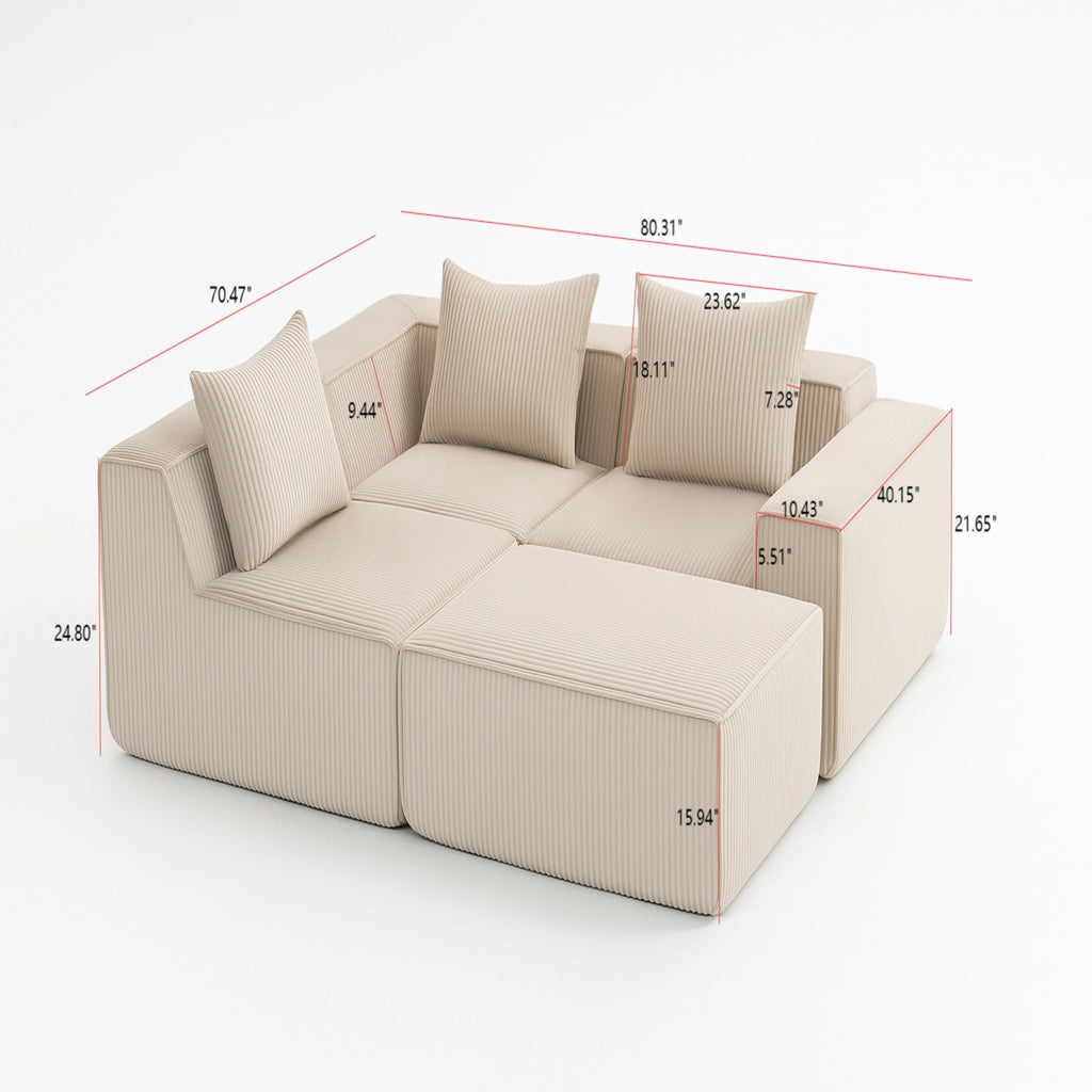 Modular Compression Sofa Set Plush Corduroy