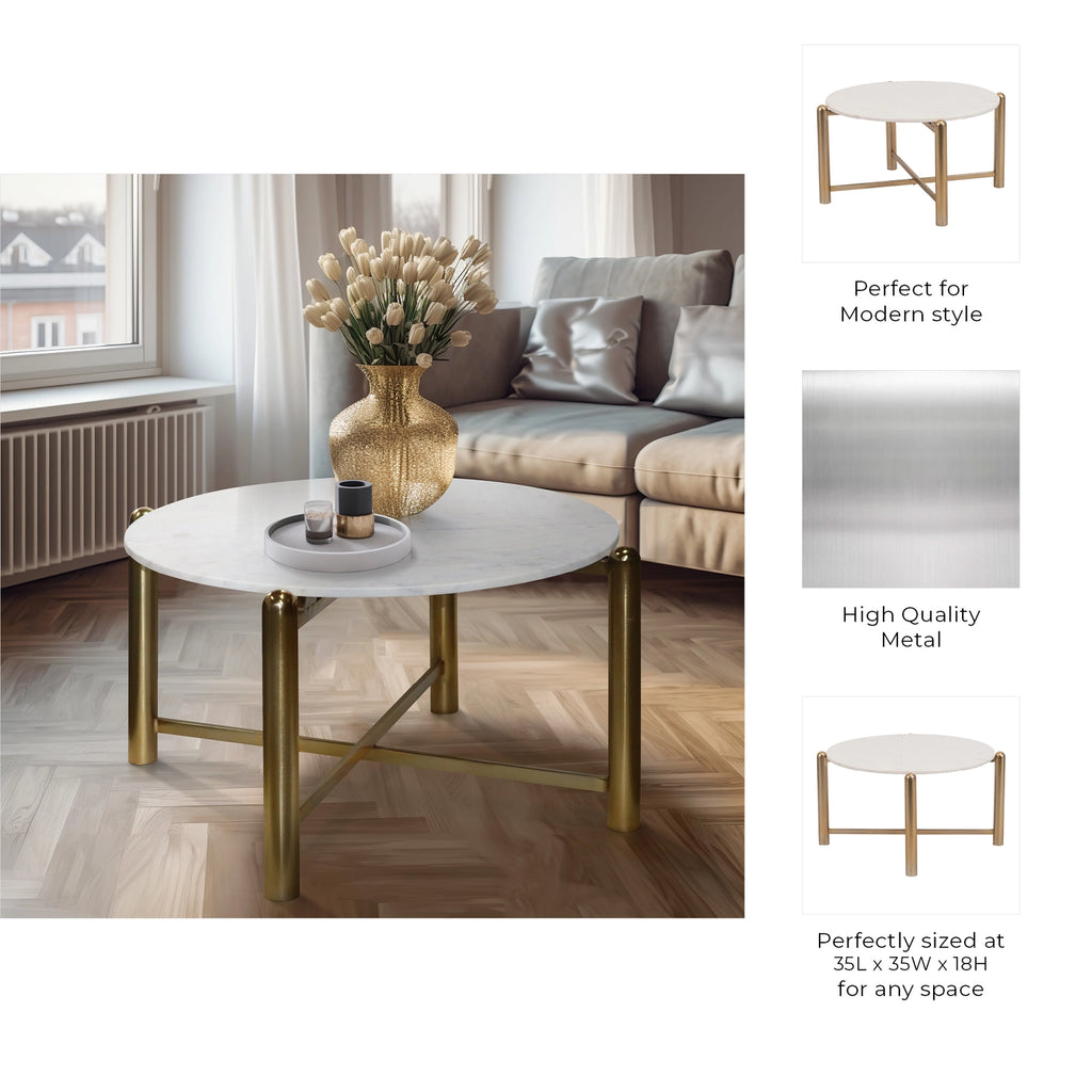 Metal Round Base Marble Top Coffee Table