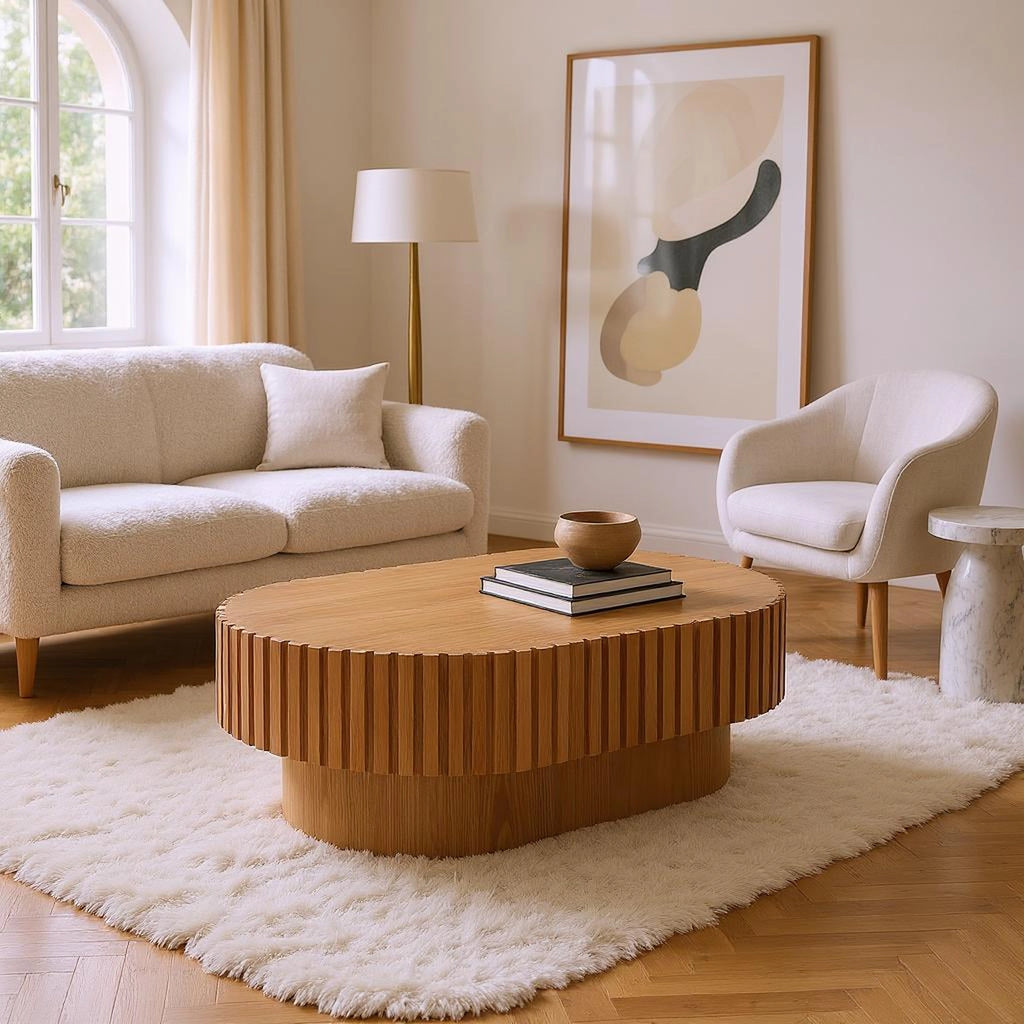 Modena Oval Wooden Handcraft Drum Oval Coffee Table