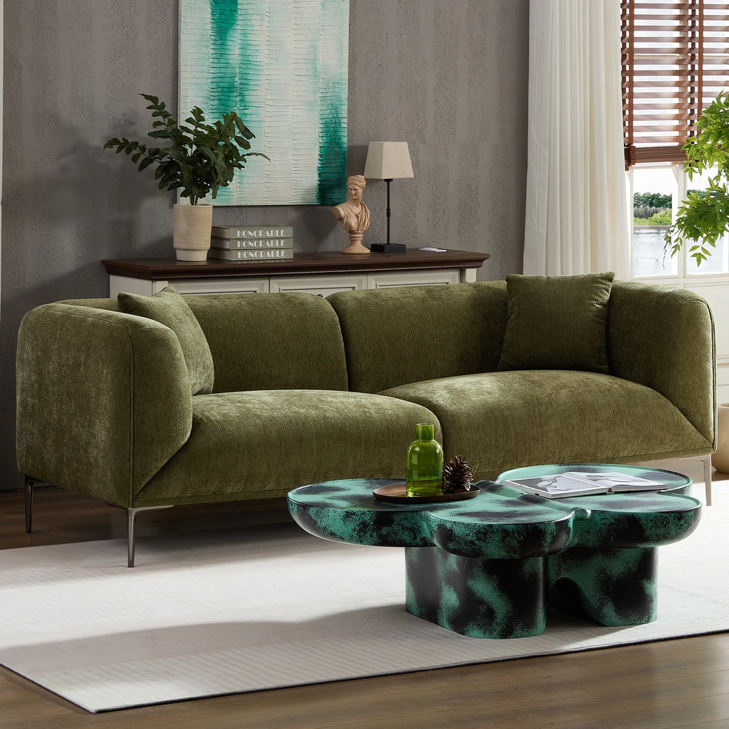 Green 3-Seater Fabric Sofa, Modern Living Room Sofa