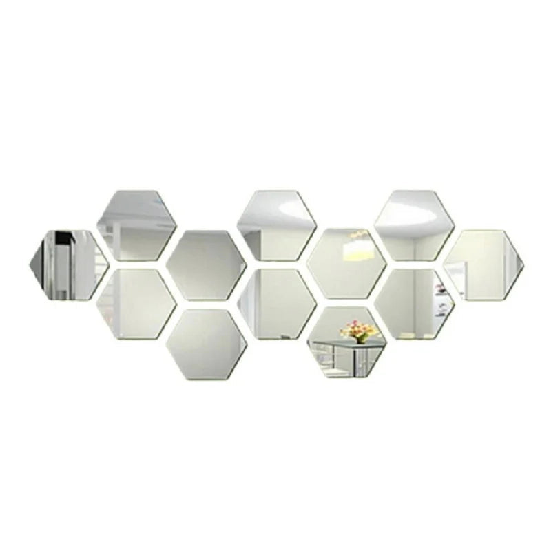 Hexagon Mirror Wall Sticker 12-Piece Set