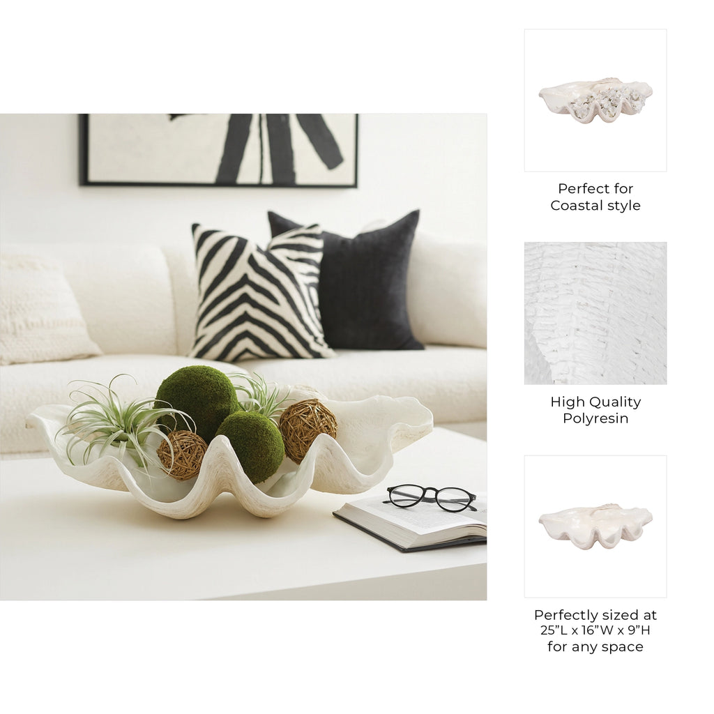 Ivory Polyresin Pearlized Clam Shell