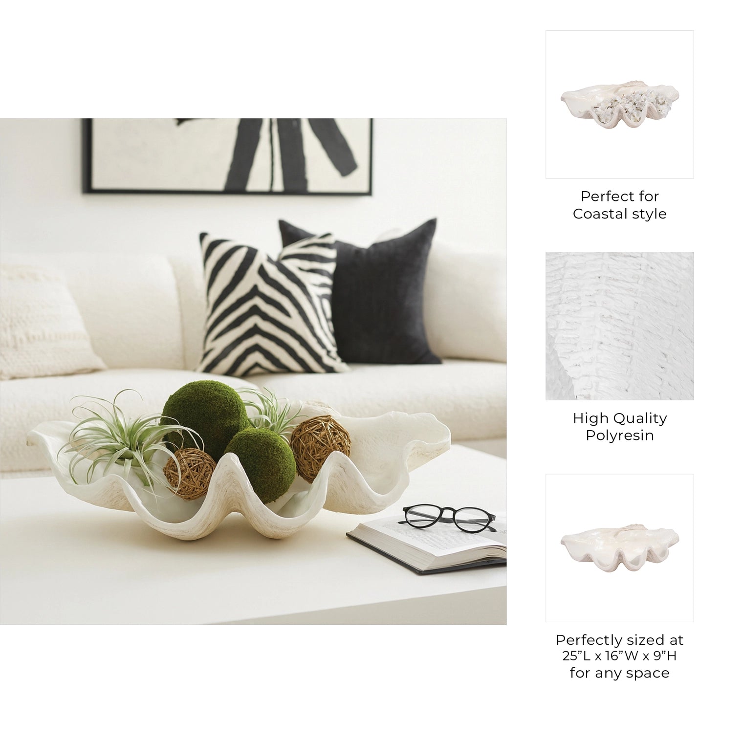 Ivory Polyresin Pearlized Clam Shell