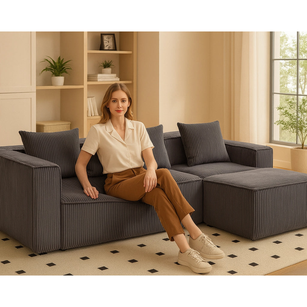 Modular Compression Sofa Set Plush Corduroy