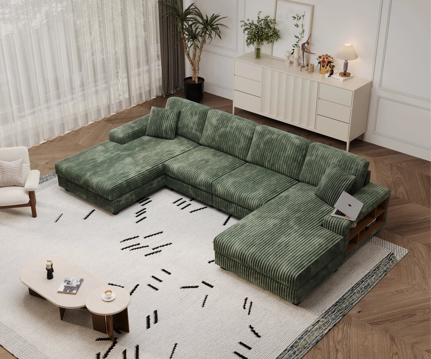 4-Seater U-Shaped Modular Sectional Sofa & Corduroy Fabric
