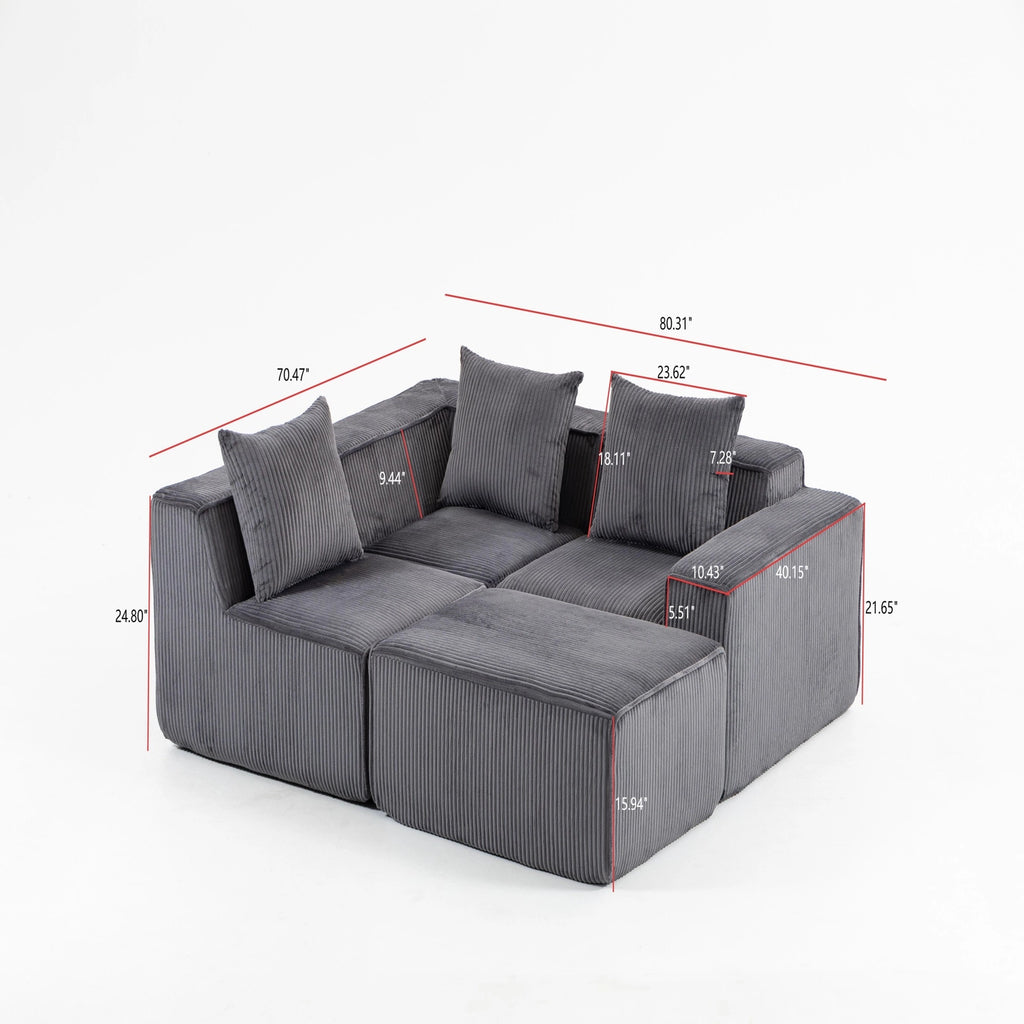 Modular Compression Sofa Set Plush Corduroy