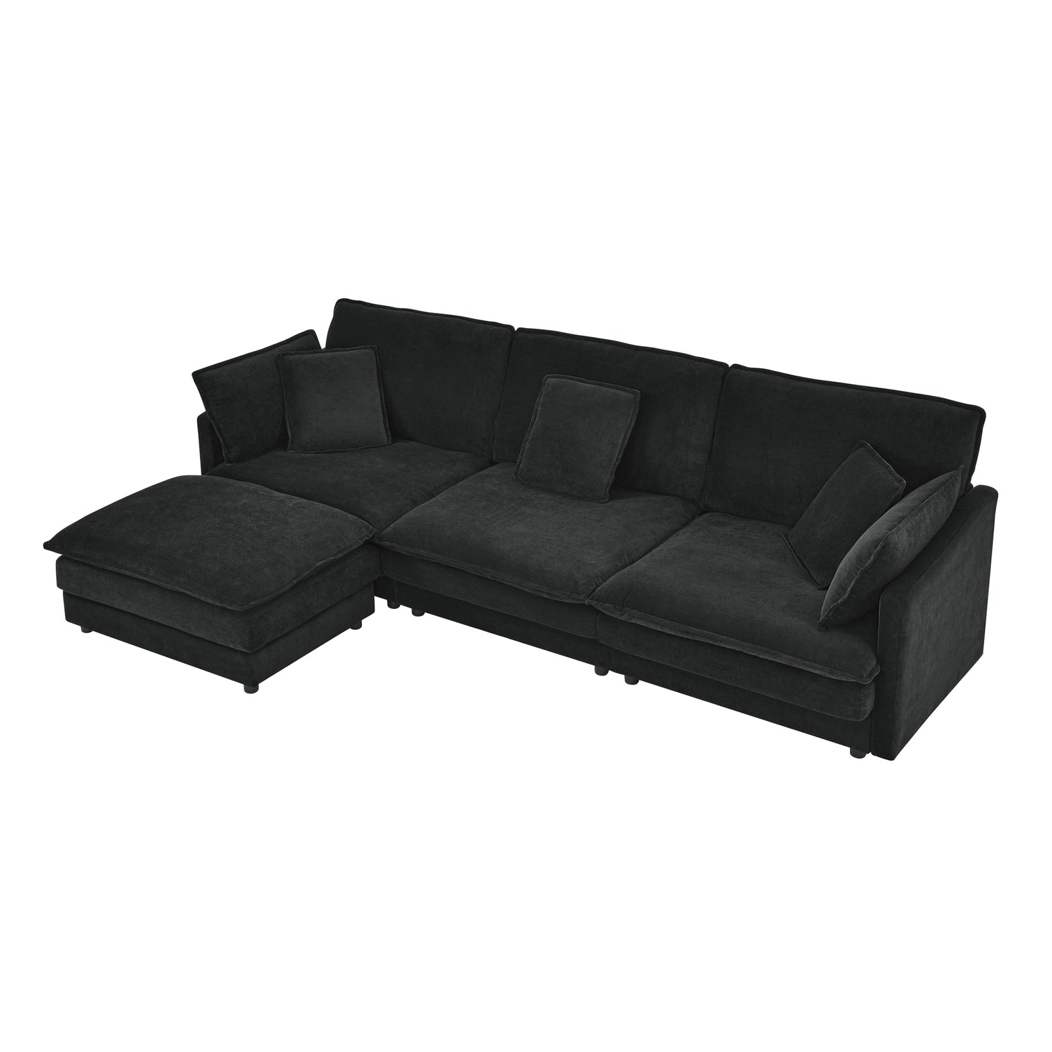 Living Room 4-Seater L-Shaped Sectional Sofa with Ottoman