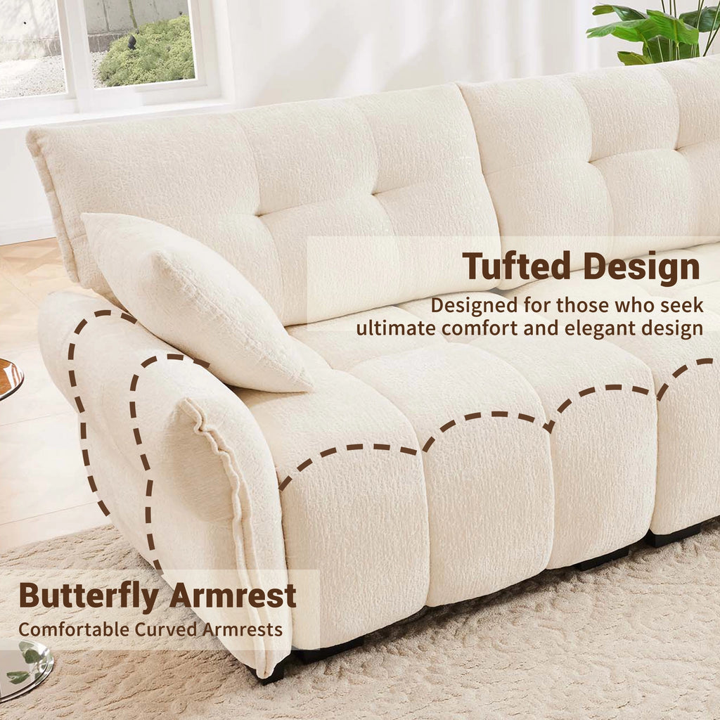 Beige Chenille Ergonomic Sofa-Single Seat/4-Seat+1 Ottoman