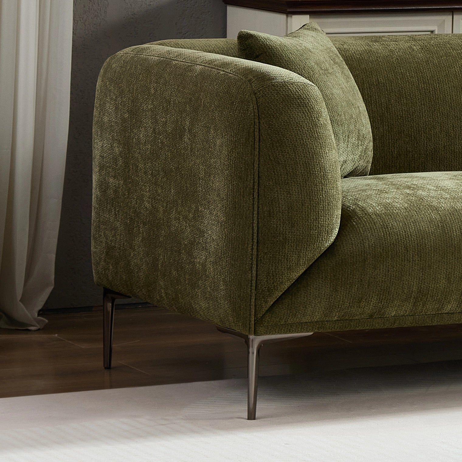 Green 3-Seater Fabric Sofa, Modern Living Room Sofa