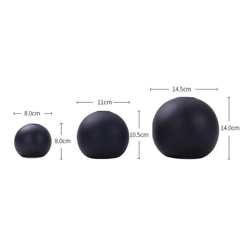 Round Black Vases 3-Piece Set