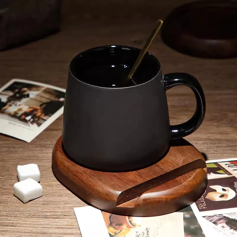 Charcoal Black Ceramic Mug with Spoon & Coaster