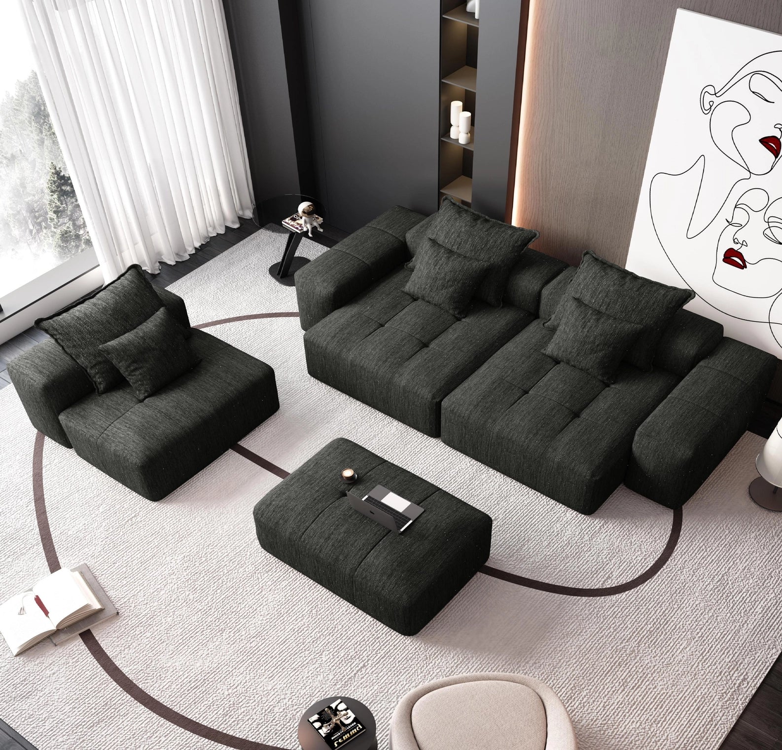 Modern Oversized Modular Sectional Sofa with 6 Pillows