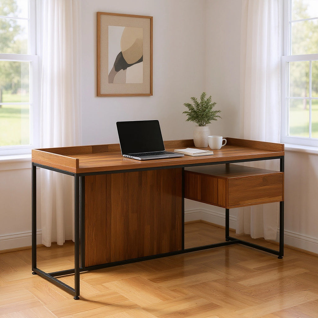 Walnut and Sandy Black 1-Drawer Writing Desk