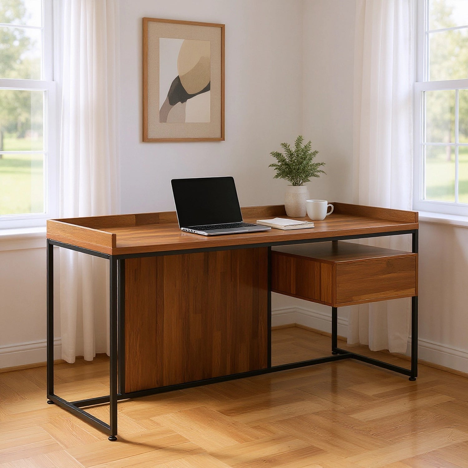 Walnut and Sandy Black 1-Drawer Writing Desk