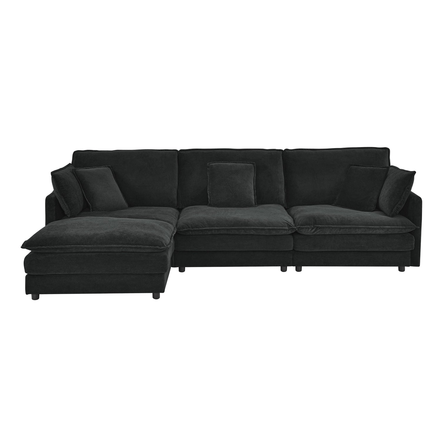 Living Room 4-Seater L-Shaped Sectional Sofa with Ottoman