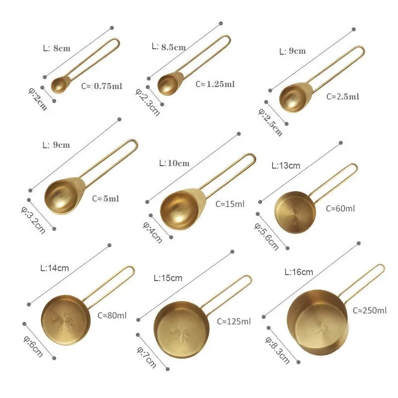 9-Piece Gold Measuring Set | Stainless Steel | Baking Tools