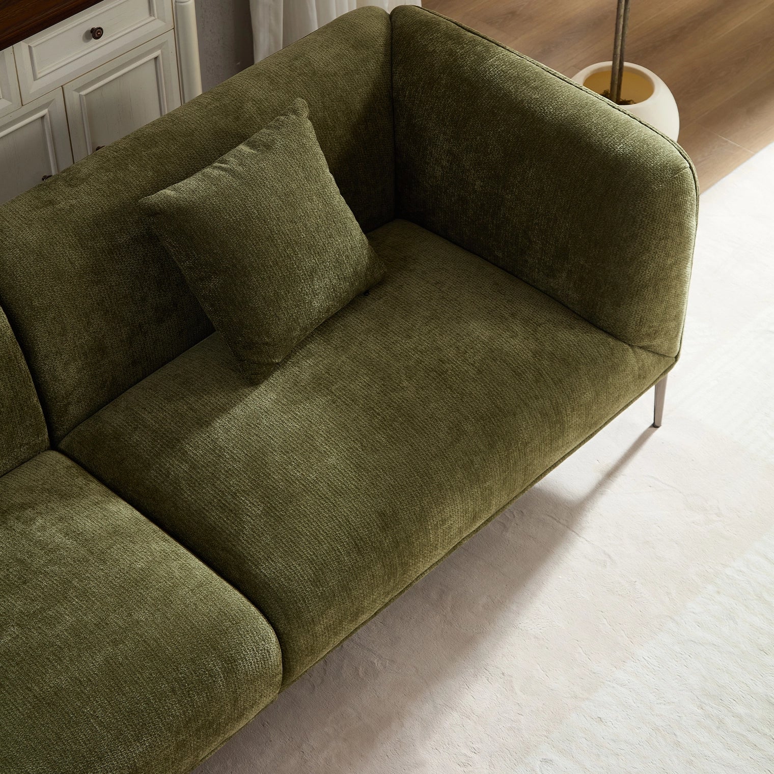 Green 3-Seater Fabric Sofa, Modern Living Room Sofa