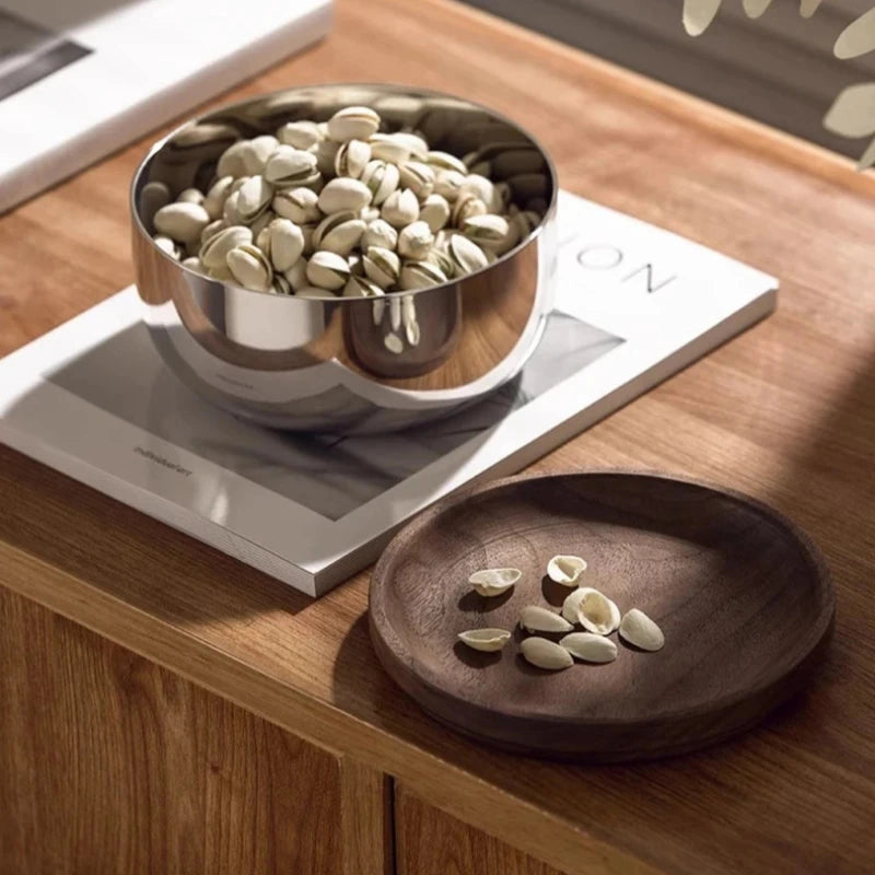 Stainless Steel Bowls with Walnut Lids 2-Piece Set