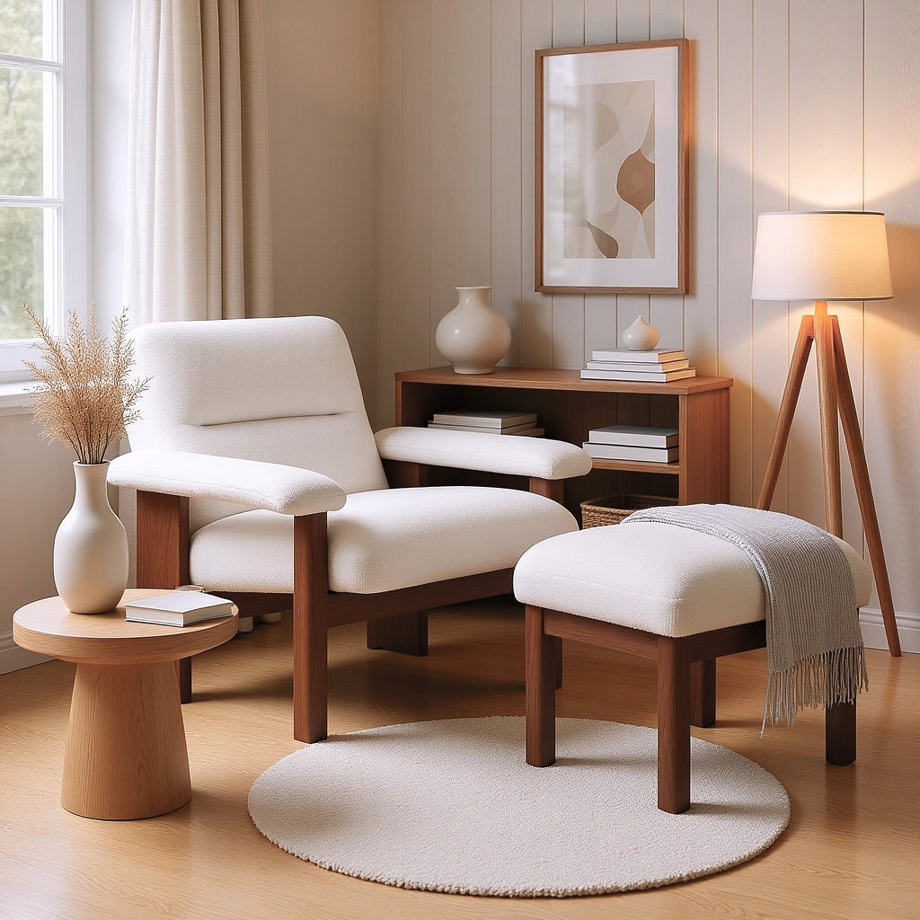 Modern Accent Chair with Ottoman, Lounge Chair with Footrest