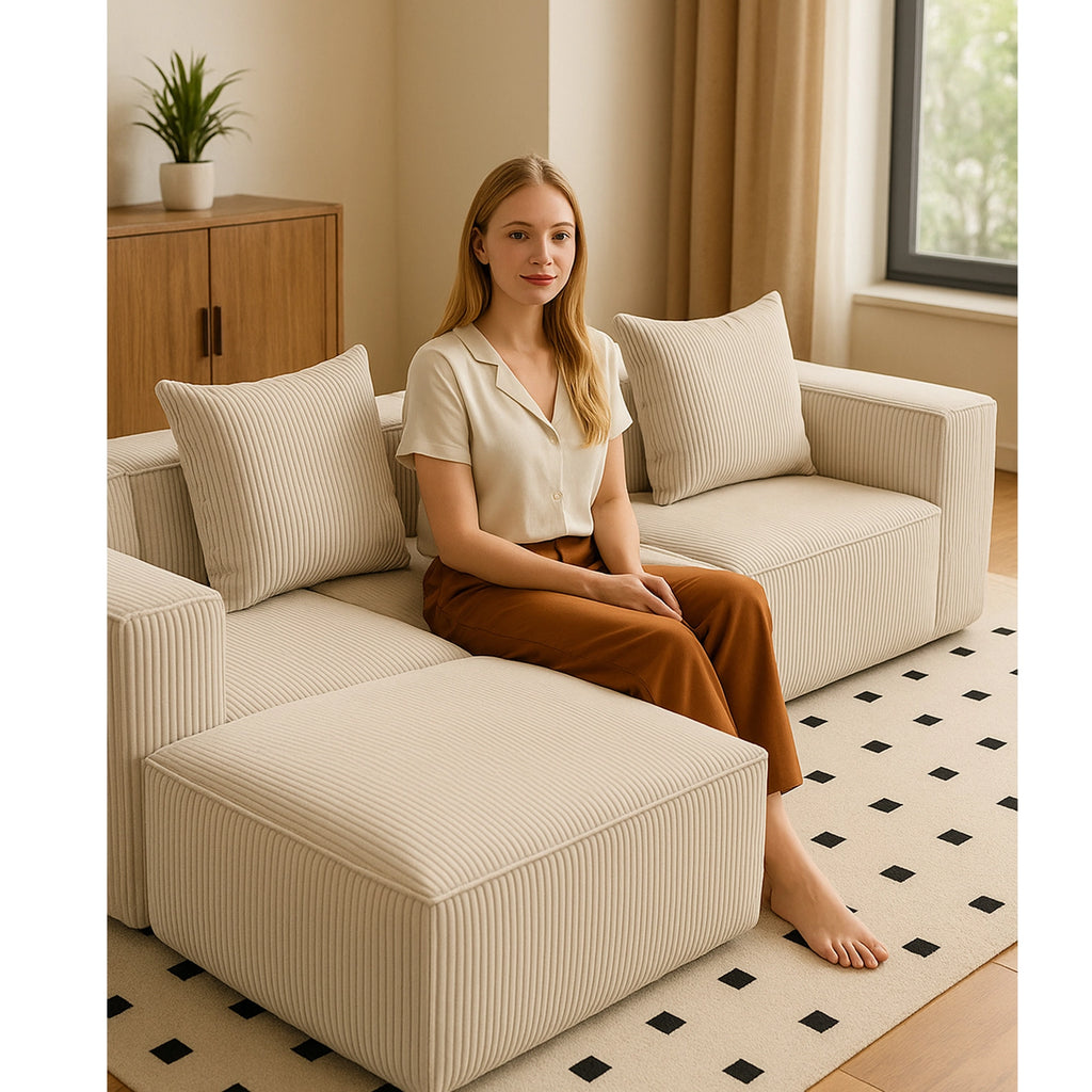 Modular Compression Sofa Set Plush Corduroy