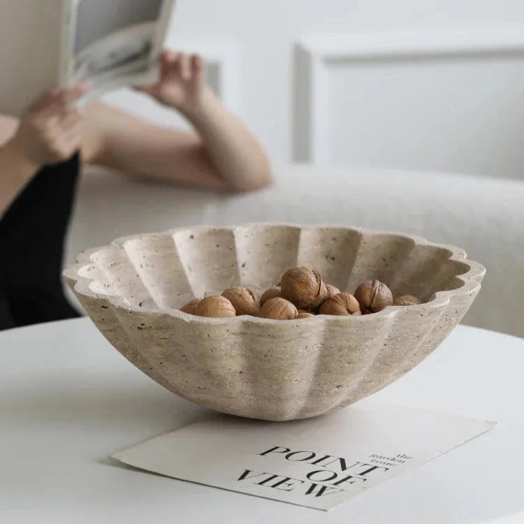 Floral Faux Travertine Bowl