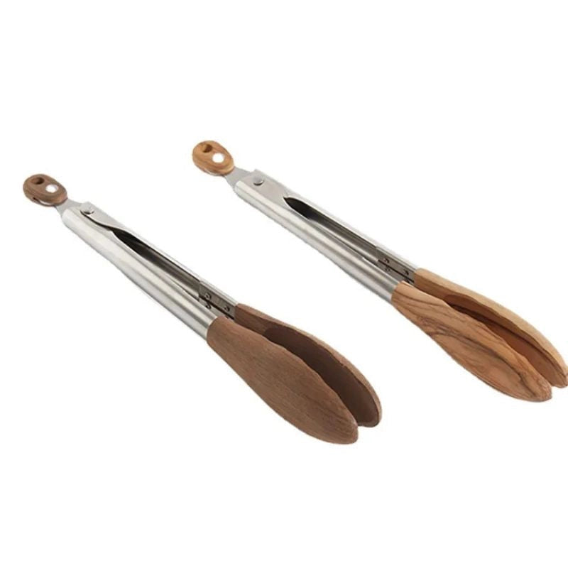 Non-Stick Wood & Stainless Steel Cooking Tongs