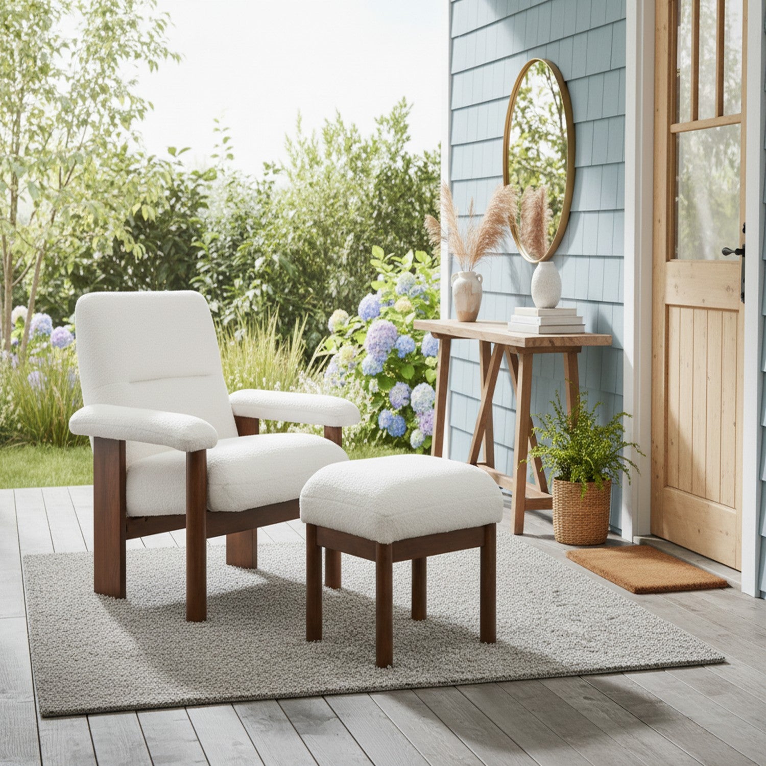 Modern Accent Chair with Ottoman, Lounge Chair with Footrest