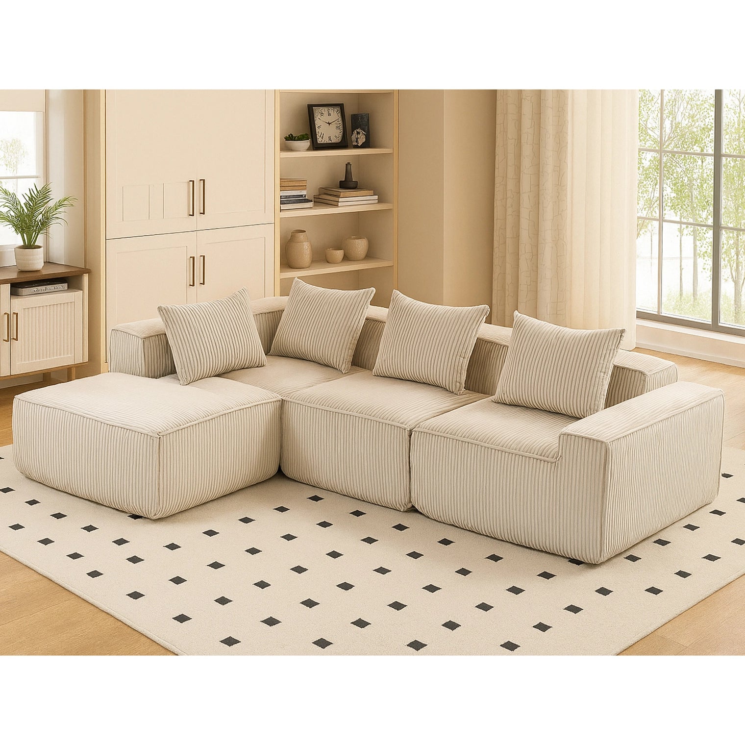 Modular Compression Sofa Set Plush Corduroy