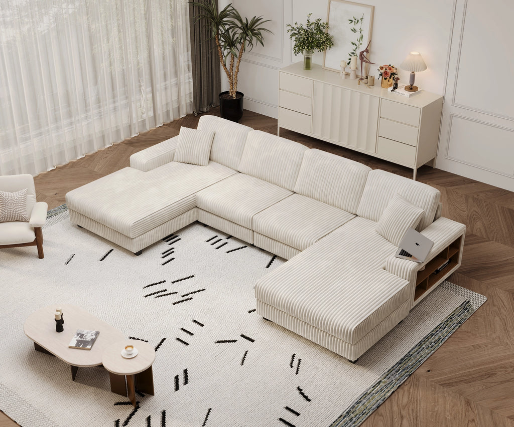 4-Seater U-Shaped Modular Sectional Sofa & Corduroy Fabric
