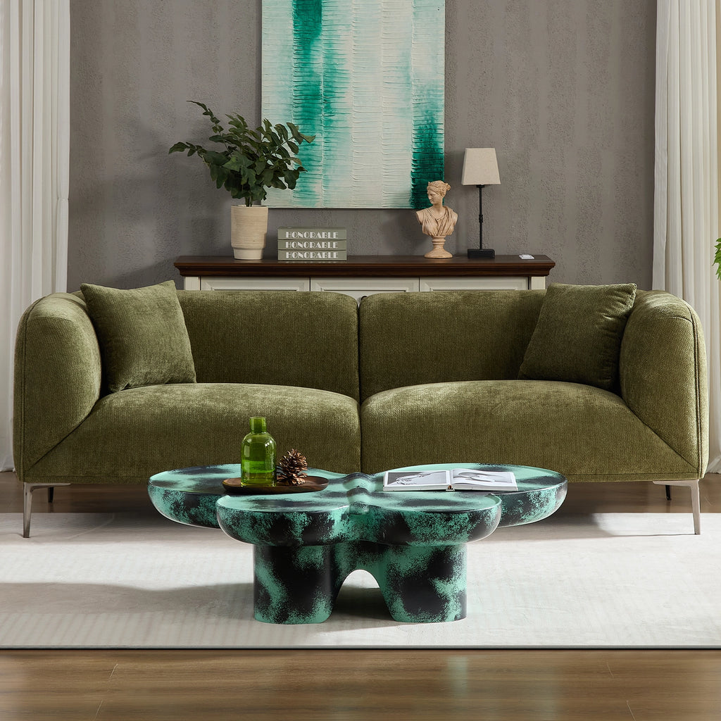 Green 3-Seater Fabric Sofa, Modern Living Room Sofa