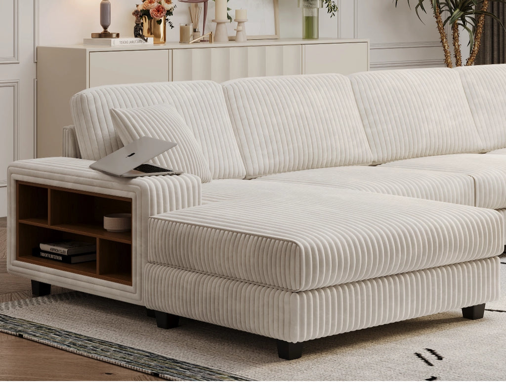 4-Seater U-Shaped Modular Sectional Sofa & Corduroy Fabric