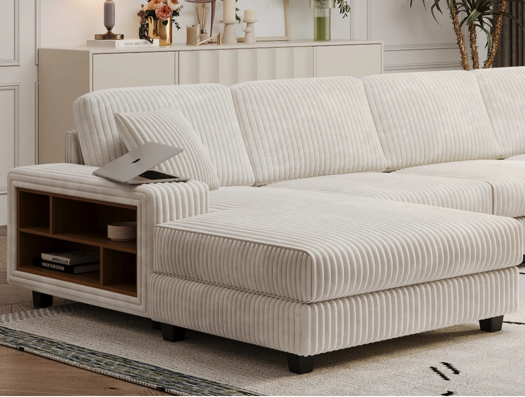 4-Seater U-Shaped Modular Sectional Sofa & Corduroy Fabric